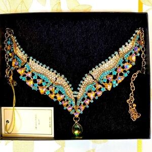 14k Gold Plated EYE CANDY RHINESTONE  NECKLACE Jewelry For Party Holiday 18”